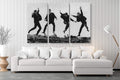 Vintage Rock Band Canvas Wall Art | Black & White Musicians Jumping Print | Retro Home Décor – Various Sizes (3 Pieces Medium)