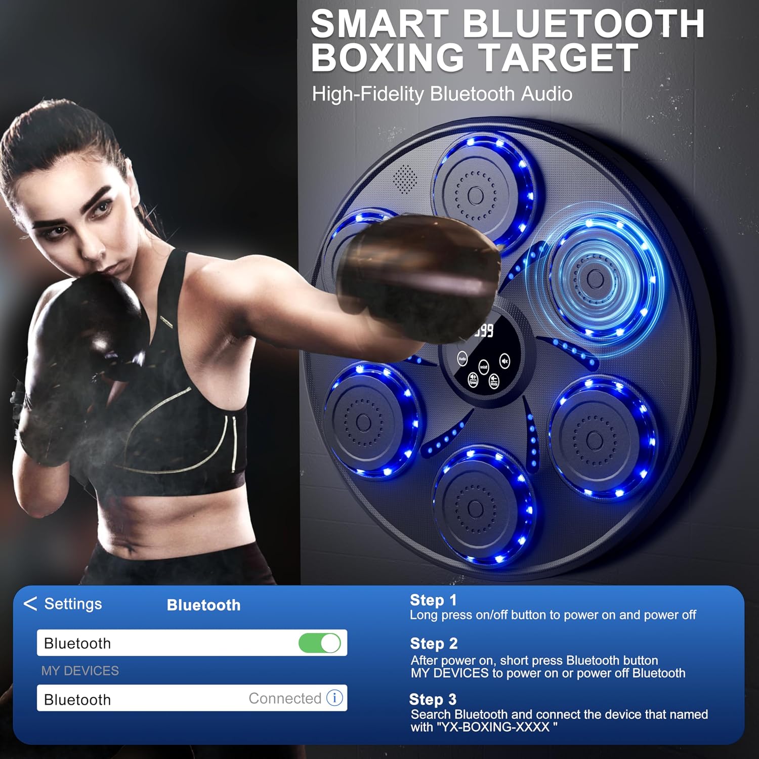 Music Boxing Machine, Wall Mounted Boxing Machine for Adults Kids, Bluetooth Smart Boxing Trainer, Electronic Boxing Workout Equipment Target for Home Gym
