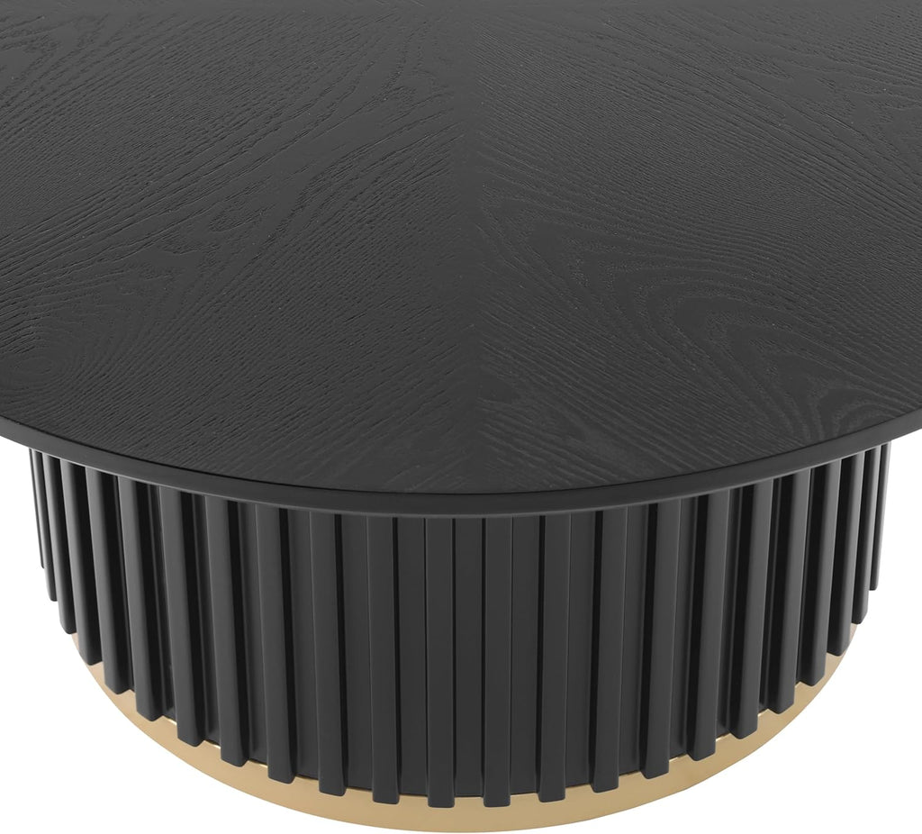 Modern Round Coffee Table with Fluted Pedestal Circle Coffee Table with Faux Marble Tabletop for Bedroom,Apartment,Living Room Black