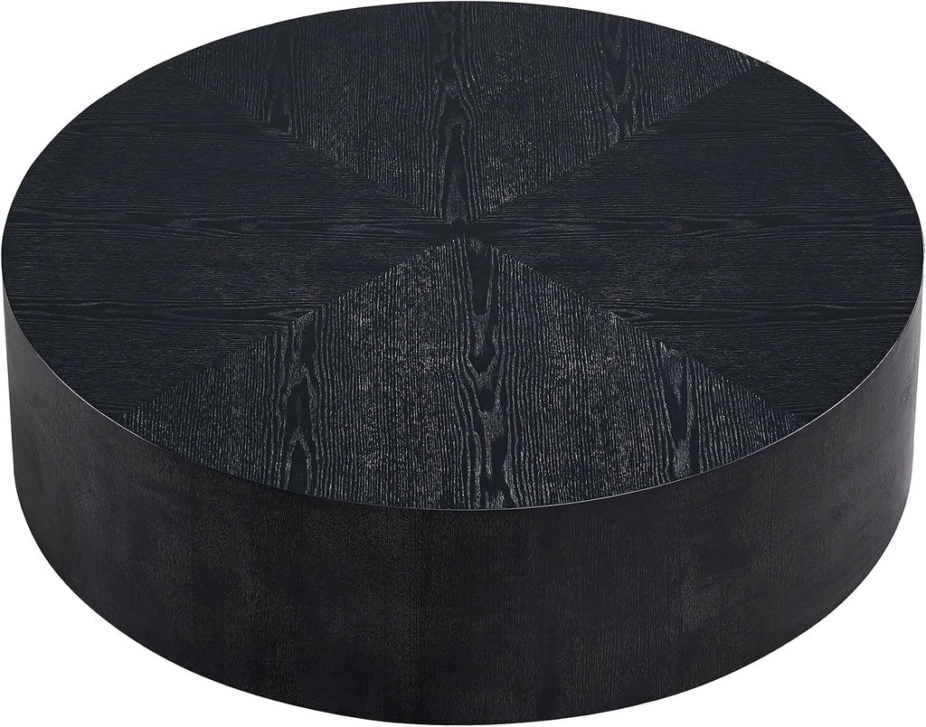 Black Round Coffee Table for Living Room Modern Drum Coffee Table Wood Circle Coffee Table Contemporary Center Table for Apartment, No Need Assembly (MDF 35.43'' - Black)