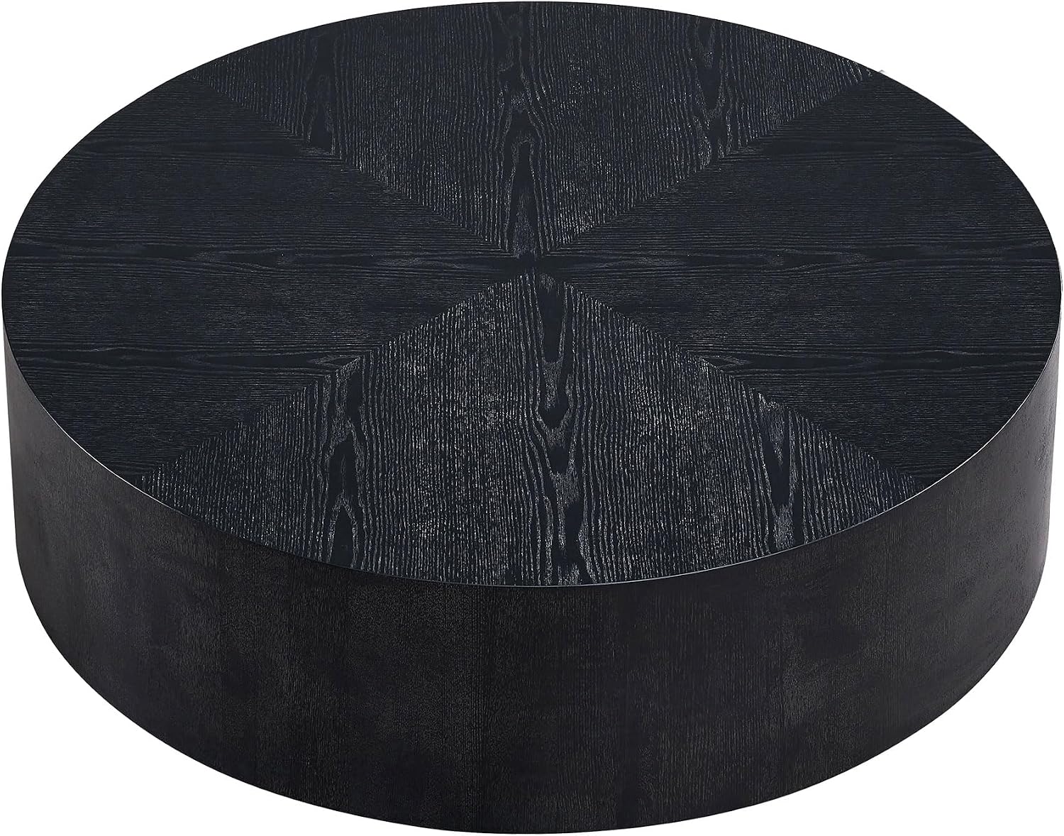 Black Round Coffee Table for Living Room Modern Drum Coffee Table Wood Circle Coffee Table Contemporary Center Table for Apartment, No Need Assembly (MDF 35.43'' - Black)