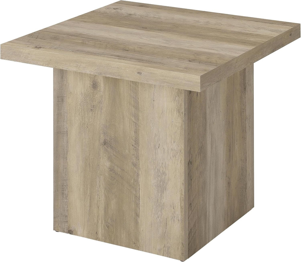 Coaster Home Furnishings - Devar - Wood - Square End Table with Thick Top, Plinth Base, Scratch Resistance and Blocky Frame - Living Room - 23.5-Inch - Distressed Pine - 710877