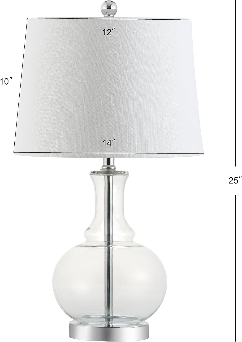 JONATHAN Y 25' Clear/Chrome and Brass Gold Glass Table Lamp Set of 2 for Bedroom, Modern Bedside Lamp for Living Room Nightstand, White Linen Drum Shade, LED Bulb Included (JYL1068B-SET2)
