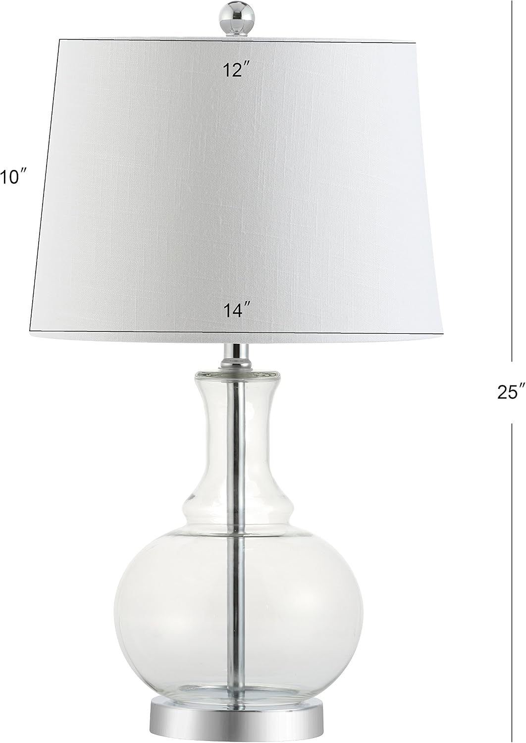 JONATHAN Y 25' Clear/Chrome and Brass Gold Glass Table Lamp Set of 2 for Bedroom, Modern Bedside Lamp for Living Room Nightstand, White Linen Drum Shade, LED Bulb Included (JYL1068B-SET2)