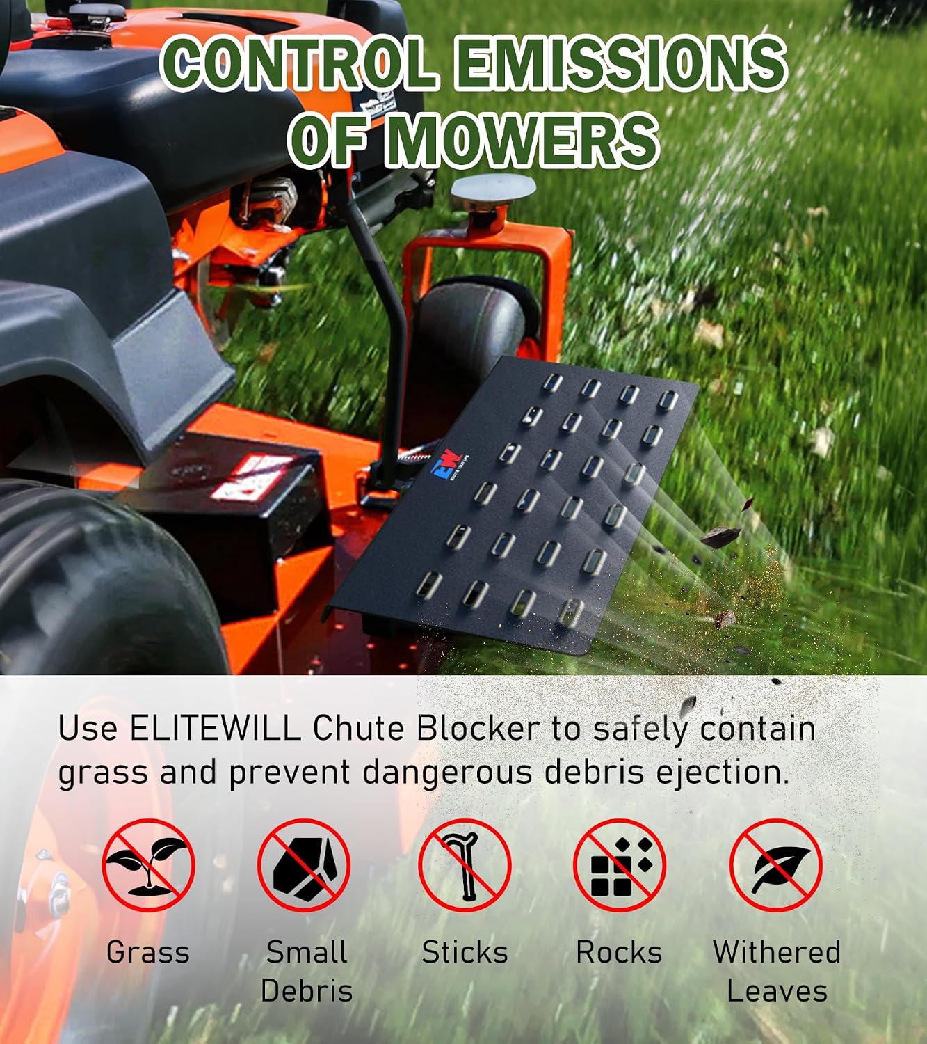 ELITEWILL Mower Chute Blocker for Zero Turn Mowers, Quick Flip Grass Flap with Handle Lever Fit for Ferris, Exmark, Gravely, Hustler, Toro, Kubota ZTR Lawn Mowers Replace OE ACS6000ULS