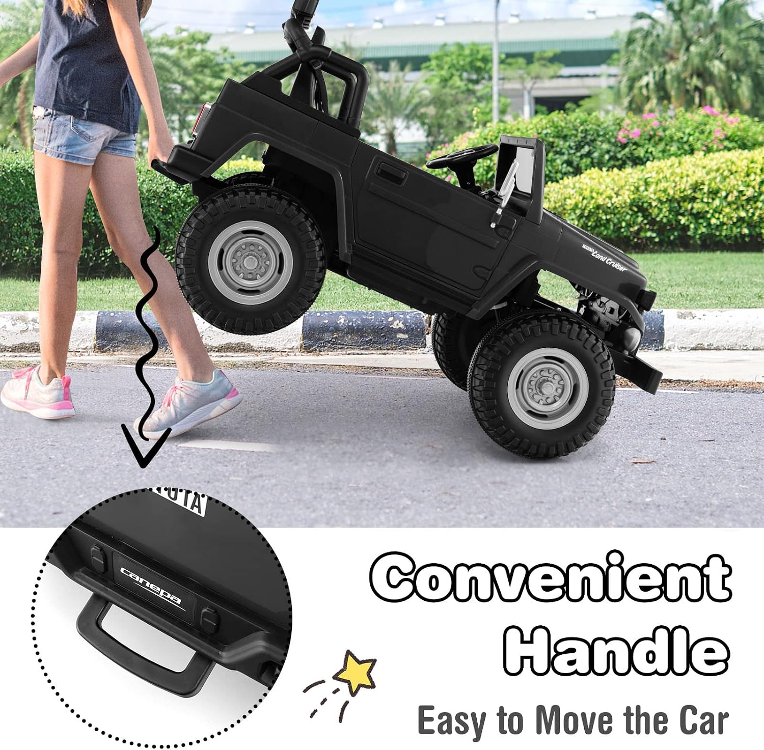 Costzon 2 Seater Ride on Car, 12V Licensed Toyota FJ40 Ride On Truck w/ 2.4G Remote Control, Spring Suspension, Storage Box, Colorful Lights, Music, USB Port & FM, Electric Car for Kids (Black)