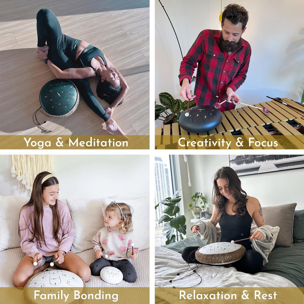 Balmy Drum Steel Tongue Drum 10 inch 11 Notes 440Hz, Handpan Drum with Music Book, Mallets, Carry Bag, Finger Picks, Rain Drum for Outdoor, Meditation Yoga Calming Instruments for Adults Kids (Black)