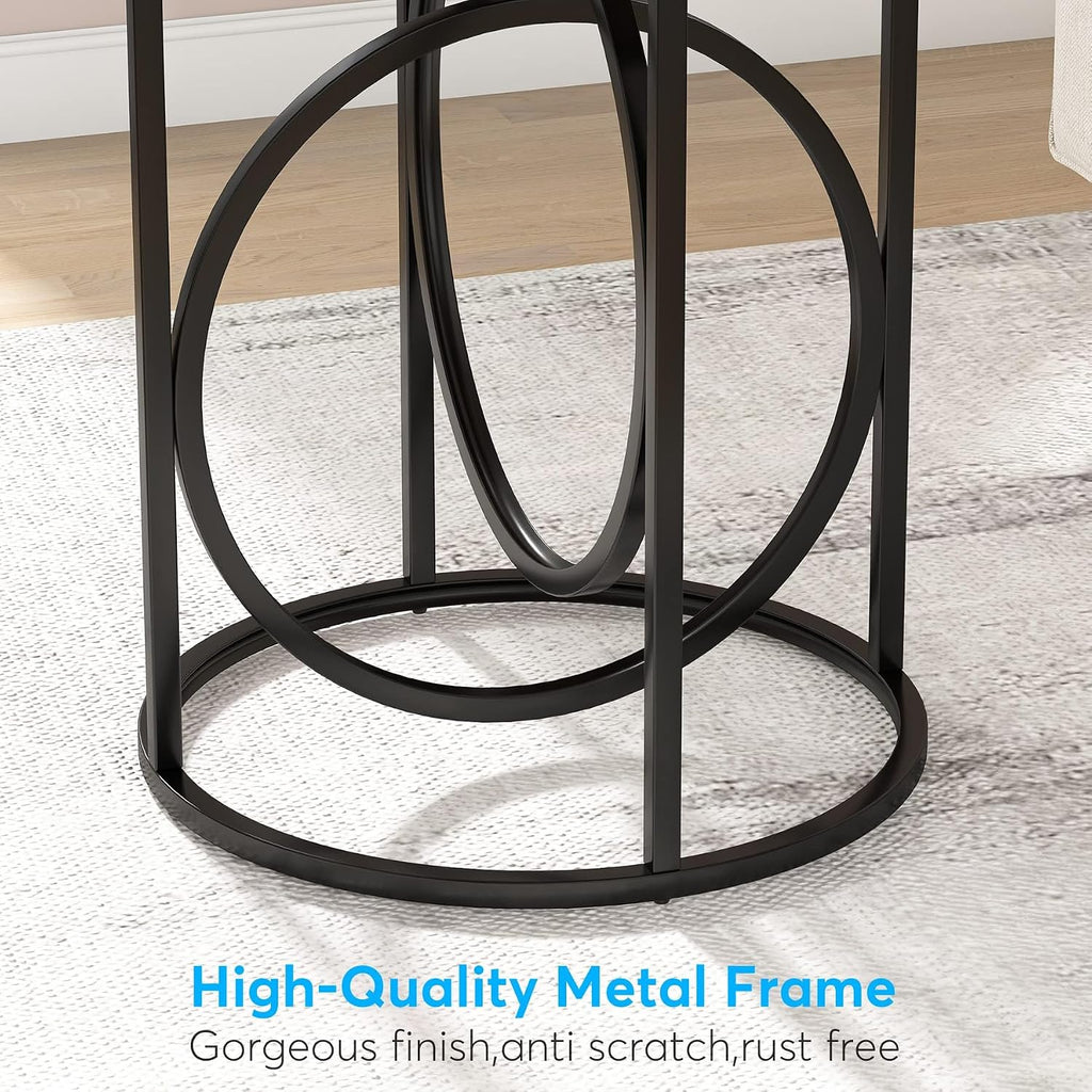 LITTLE TREE 20' Round End Table with Thick Wood Top，Modern Sofa Side Table with Gold O-Shaped Base, Midcentury Accent Table Cocktail Table Nightstand for Living Room Bedroom, 2PCS