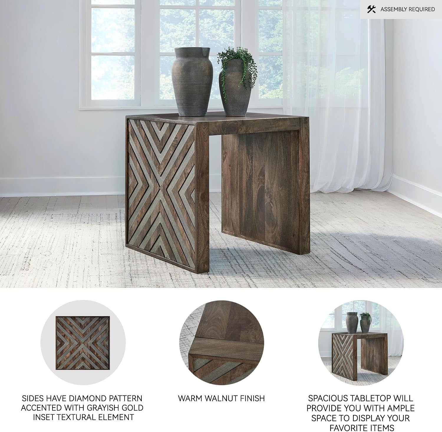 Signature Design by Ashley Dreggan Casual End Table with Diamond Pattern, Dark Brown