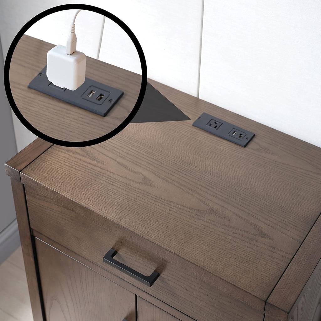 Leick Home Julien Nightstand Side Table One Drawer and Lower Cabinet Traditional – Fast Charging Station – Durable Solid Wood – Living Room, Bedroom, Office, Coffee Bean with Matte Black, 9079-GRMB