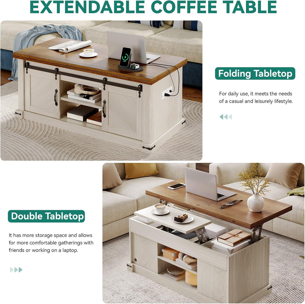 YITAHOME Lift Top Coffee Table with Storage, 4 in 1 Multi-Function Rectangle Center Table with Charging Station&USB Port, Living Room Table w/Large Hidden Space, for Bedroom, Home Office, Brown Top