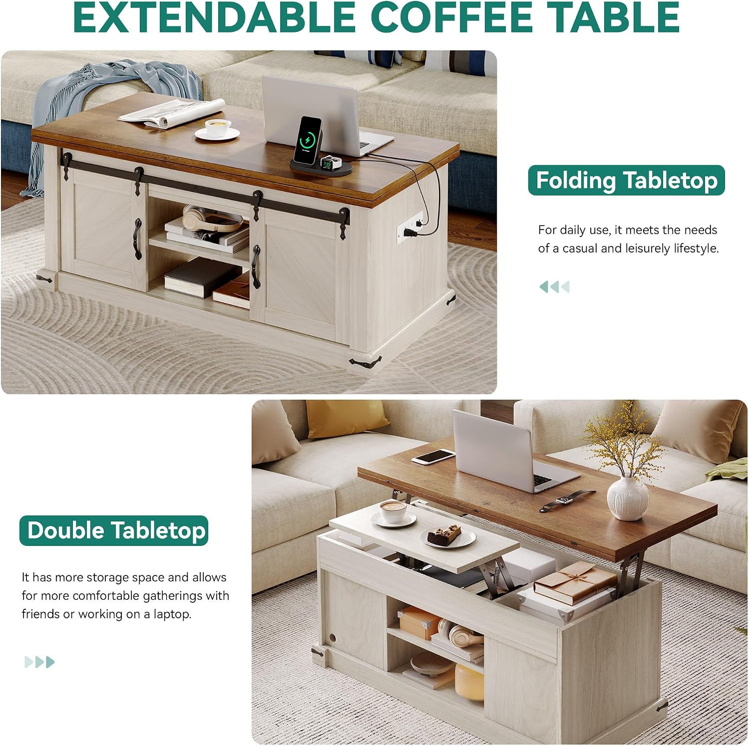 YITAHOME Lift Top Coffee Table with Storage, 4 in 1 Multi-Function Rectangle Center Table with Charging Station&USB Port, Living Room Table w/Large Hidden Space, for Bedroom, Home Office, Brown Top