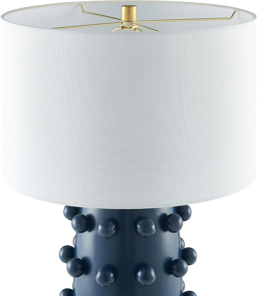 Henn&Hart 25.5'' Modern 1-Light Ceramic Table Lamp with Spherical Orbs on Lamp Body with White Fabric Drum Shade for Living Room, Bedroom, or Office, Matte Navy