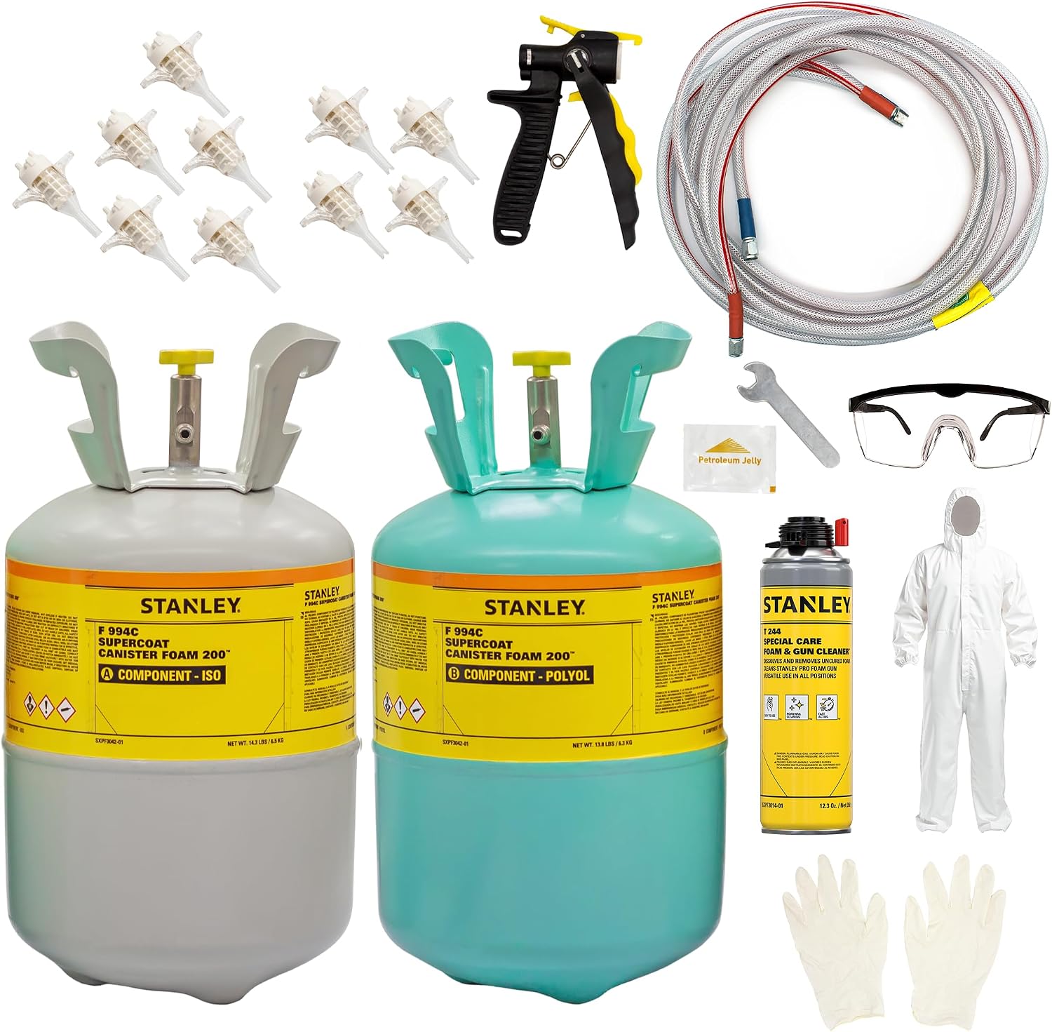 STANLEY F 994C Supercoat Canister Spray Foam Insulation Kit (200 Board Feet) - Class A Fire Rated Closed Cell Two Component Foam Sealant for Wall, Attic, Garage & Crawl Space | Includes Gun & Hose