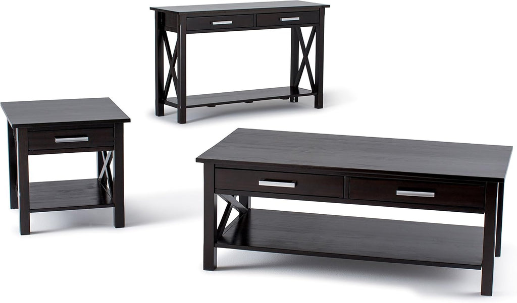 SIMPLIHOME Kitchener Console Table - 47 Inch Wide Solid Wood Sofa Table in Hickory Brown, Contemporary Storage Table for Entryway or Living Room with 2 Drawers, Bottom Shelf, and X-Design Side Panels