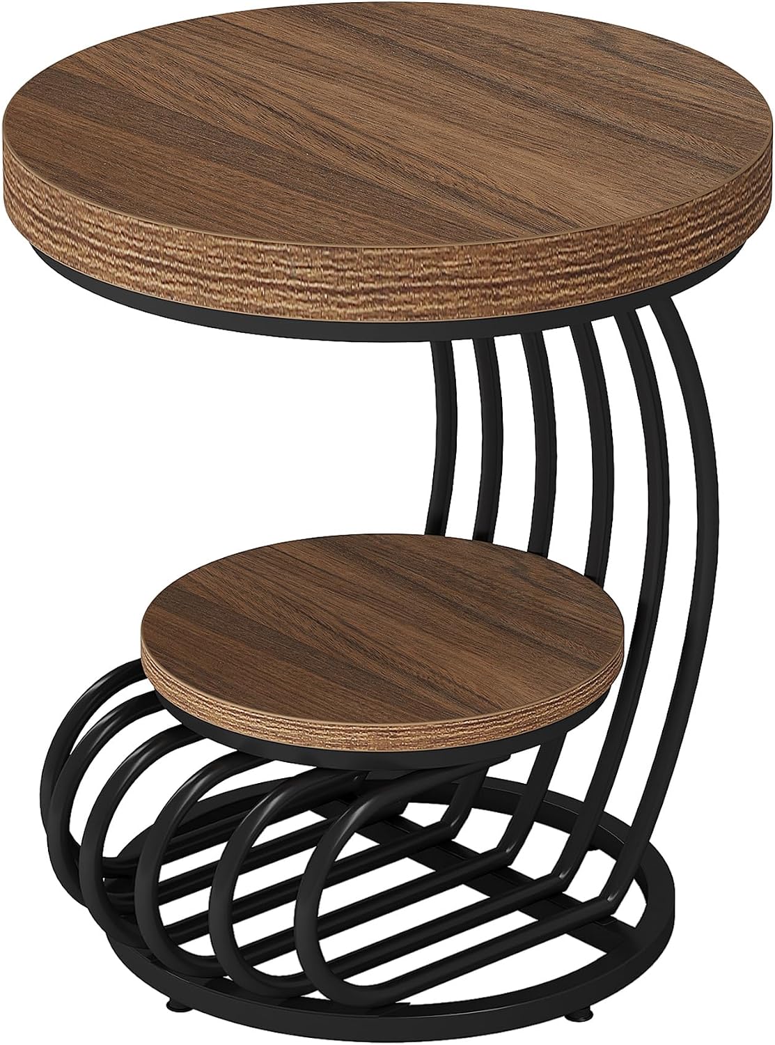 Tribesigns Round End Table, 2-Tier Farmhose Wood Side Table with Shelf Storage, Small Sofa Side Bedside Nightstand, Arc-Shaped Frame Accent Furniture for Living Room, Light Brown