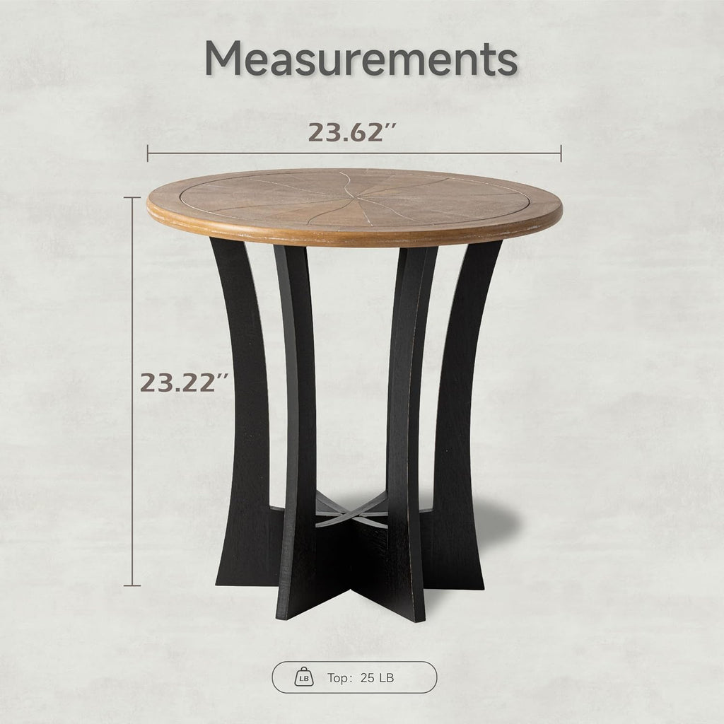 COZAYH Farmhouse Round End Table X 2P with Criss-Cross Wood Legs, Rustic French Country Side Table for Dinning or Living Room, Modern, Black, Natural Wood Color
