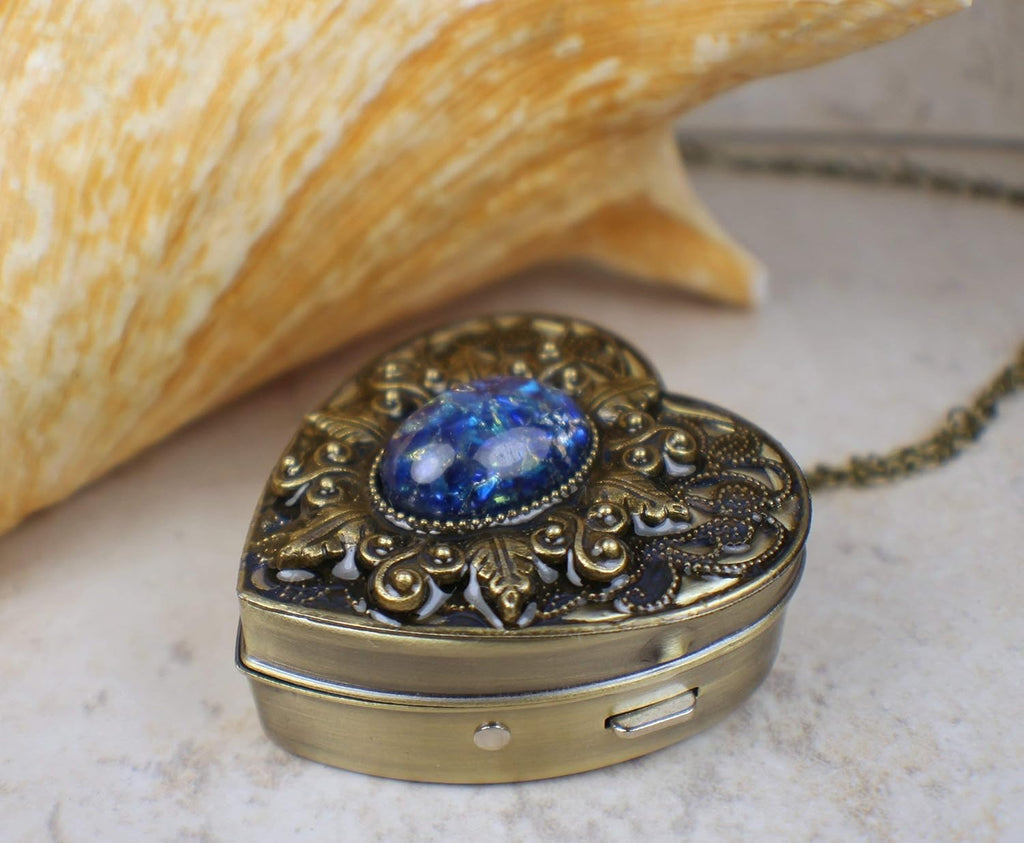 Sapphire Blue Opal Music Box Locket