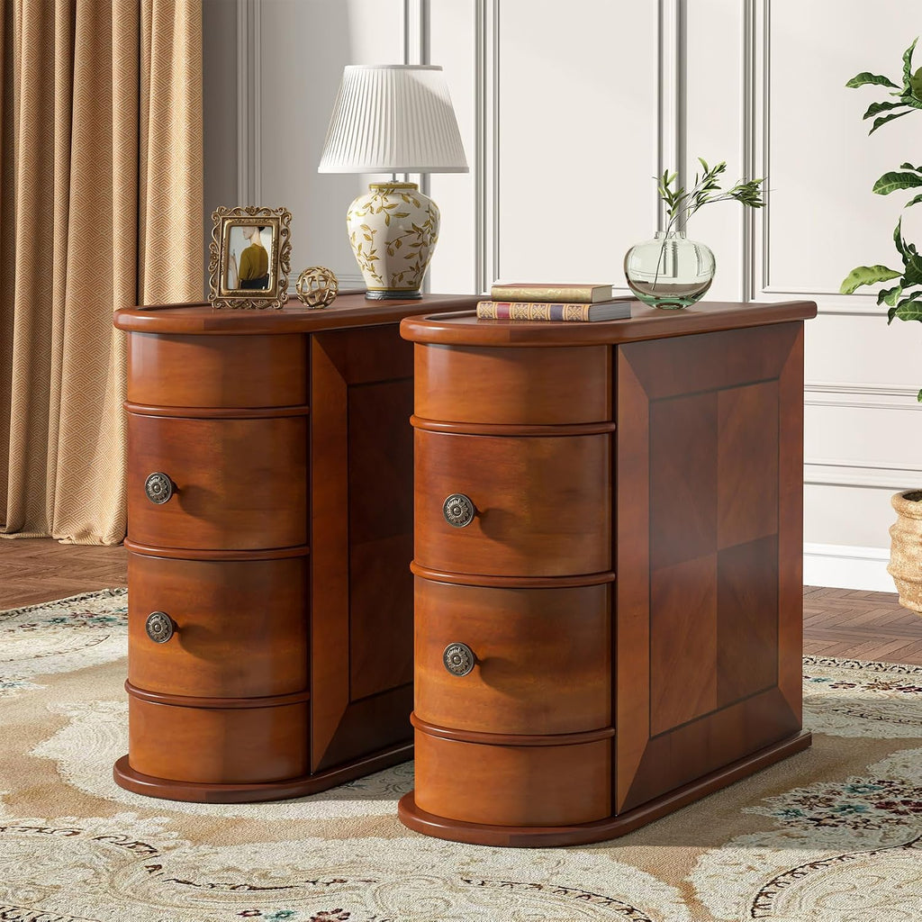 Tribesigns Wood End Table, 2-Drawer Narrow Side Table Slim Chair Solid Side Table, No Assembly Required, Finished Back | Slim