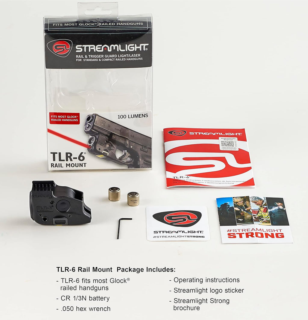 Streamlight 69290 TLR-6 100-Lumen Tactical Weapon Light with Integrated Red Aiming Laser Designed Exclusively and Solely for Select Glock Railed Handguns, Black