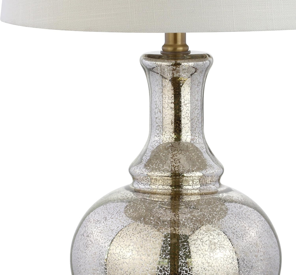 JONATHAN Y 25' Mercury Silver and Brass Gold Glass Table Lamp Set of 2 for Bedroom, Modern Bedside Lamp for Living Room Nightstand, White Linen Drum Shade, LED Bulb Included JYL1068A-SET2