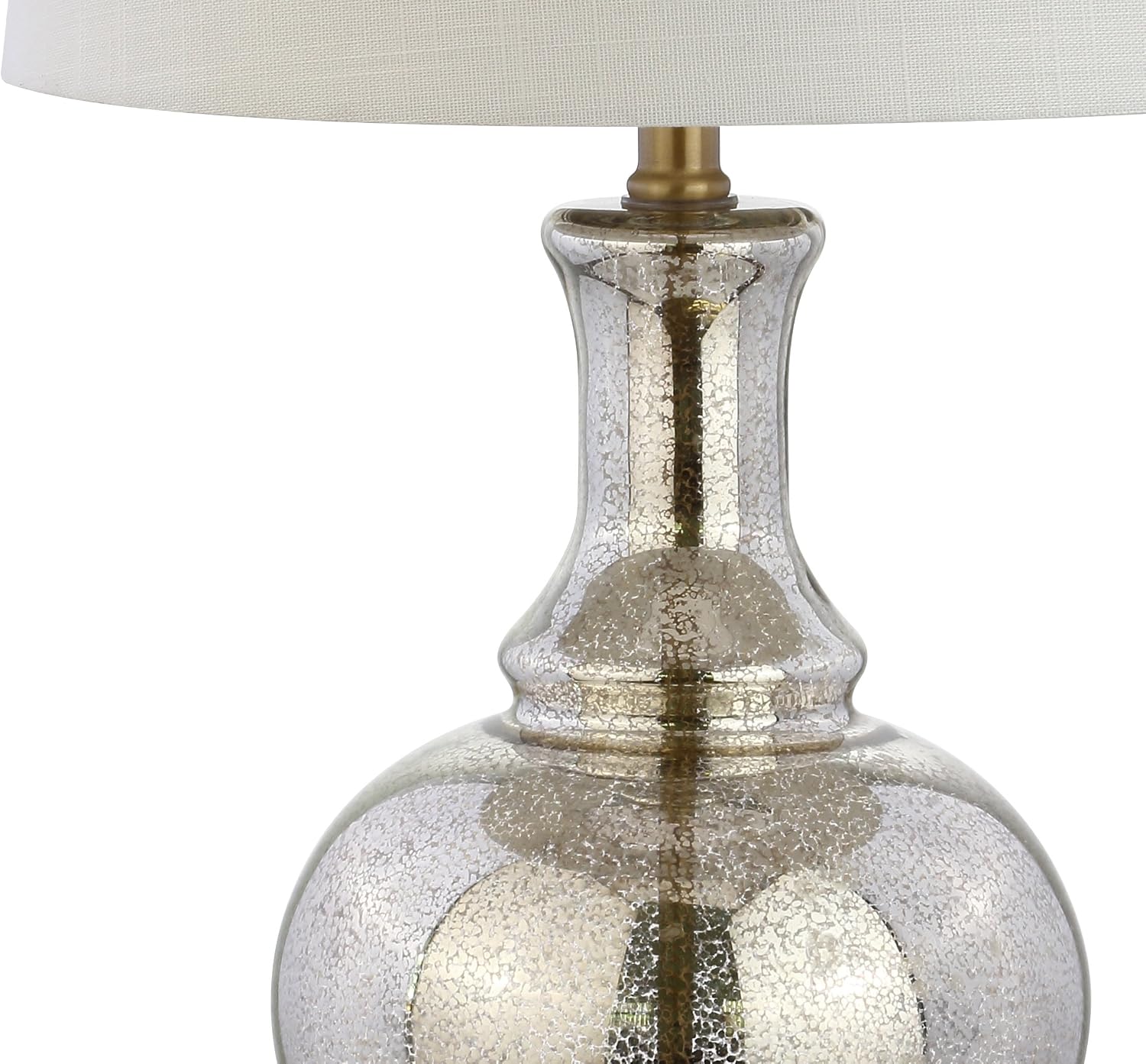 JONATHAN Y 25' Mercury Silver and Brass Gold Glass Table Lamp Set of 2 for Bedroom, Modern Bedside Lamp for Living Room Nightstand, White Linen Drum Shade, LED Bulb Included JYL1068A-SET2