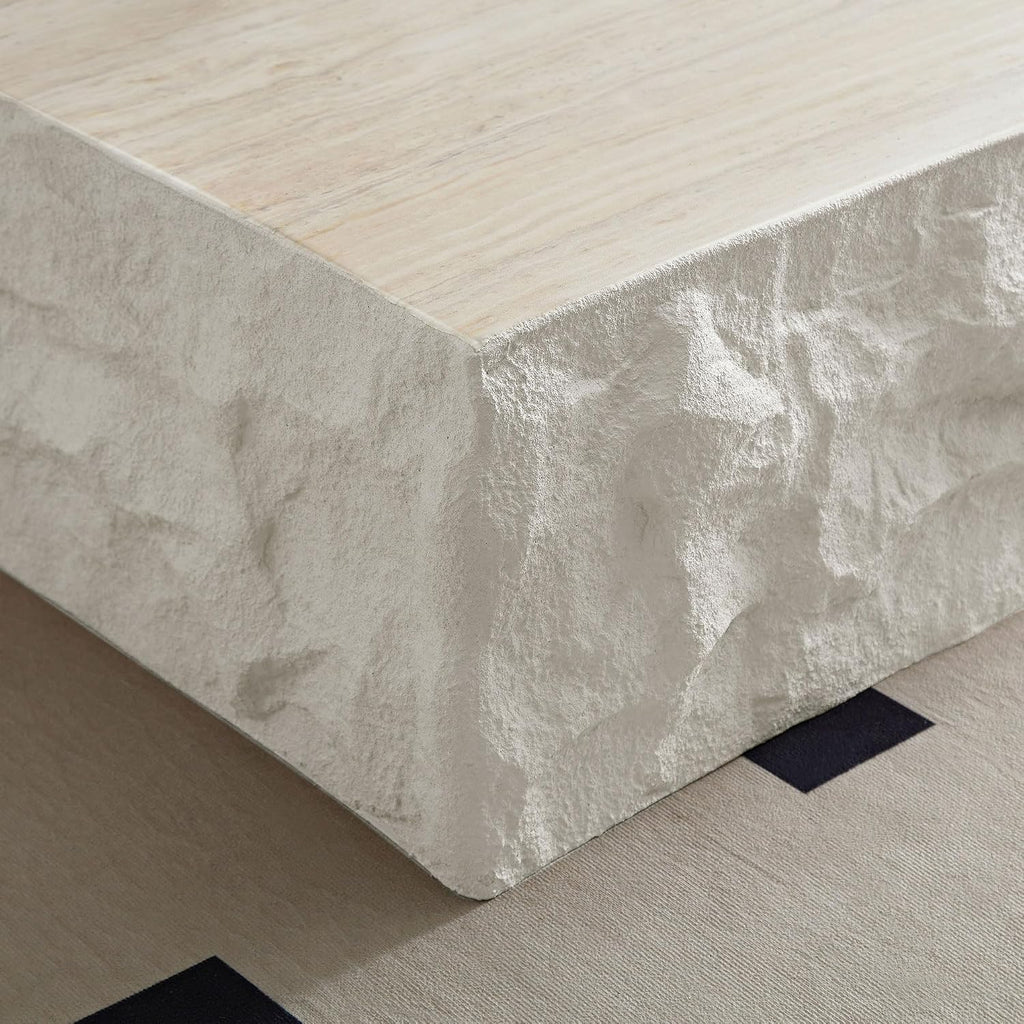 Square Coffee Table for Living Room Modern Center Table for Apartment, No Need Assembly (Fiberglass 35.43'' Cement Stone Pattern)