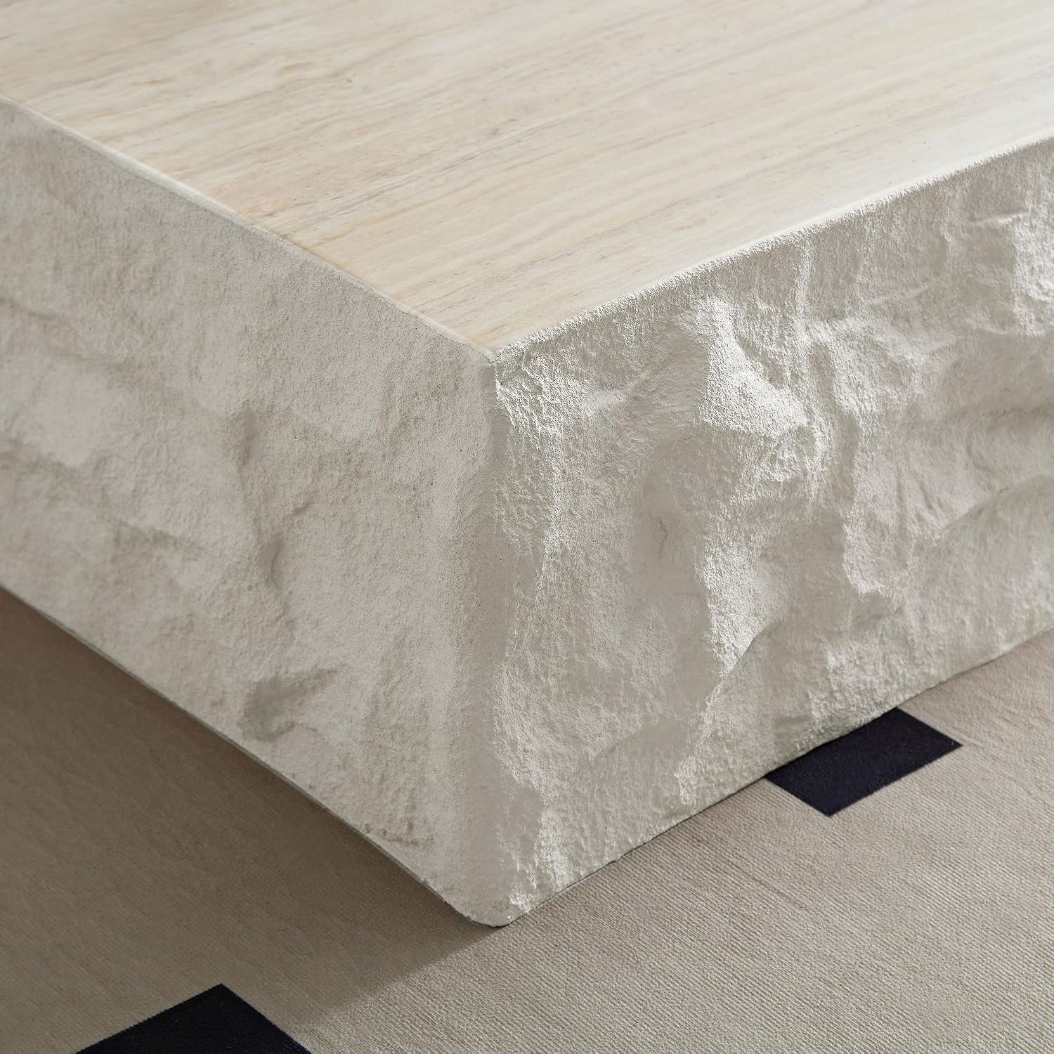 Square Coffee Table for Living Room Modern Center Table for Apartment, No Need Assembly (Fiberglass 35.43'' Cement Stone Pattern)