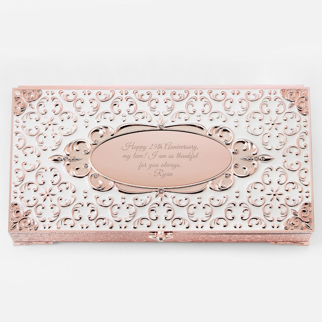 THINGS REMEMBERED Rose Gold Tone Antiqued Enamel Musical Jewelry Box (Free Customization)