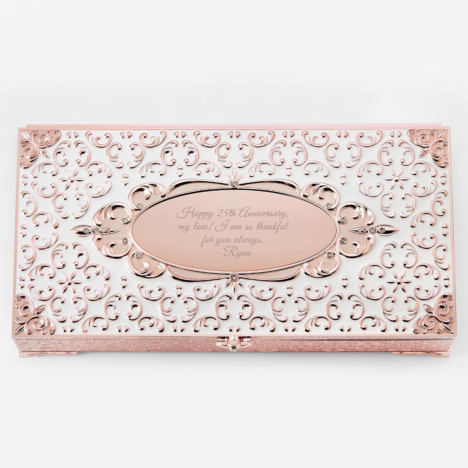 THINGS REMEMBERED Rose Gold Tone Antiqued Enamel Musical Jewelry Box (Free Customization)