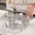Tempered Glass Round Coffee Table, 28' Modern Acrylic Legs Circle Center Table for Living Room