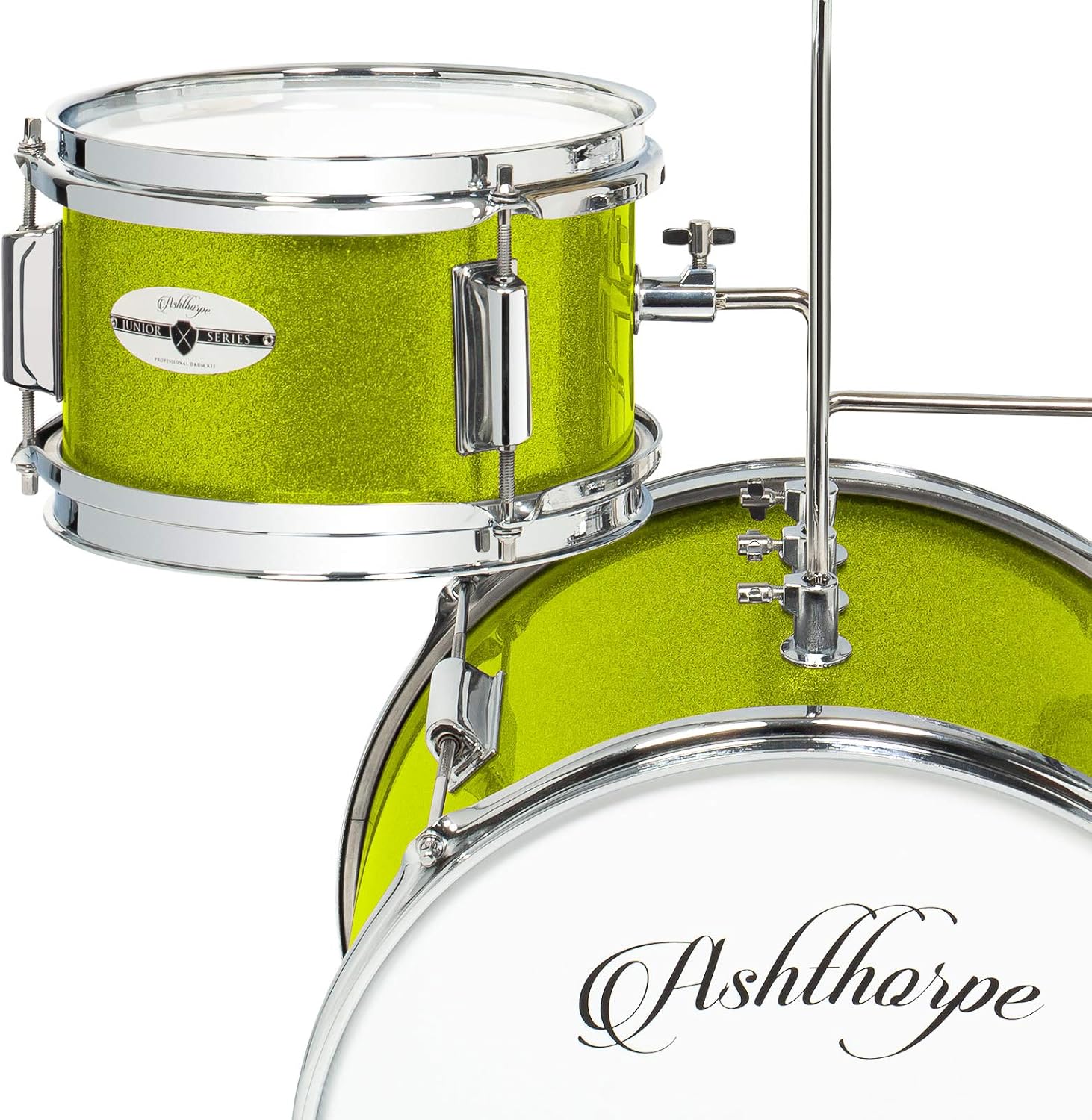 Ashthorpe 3-Piece Complete Drum Set - Beginner Kit with 14' Bass, Adjustable Throne, Cymbal, Pedal & Drumsticks - Green