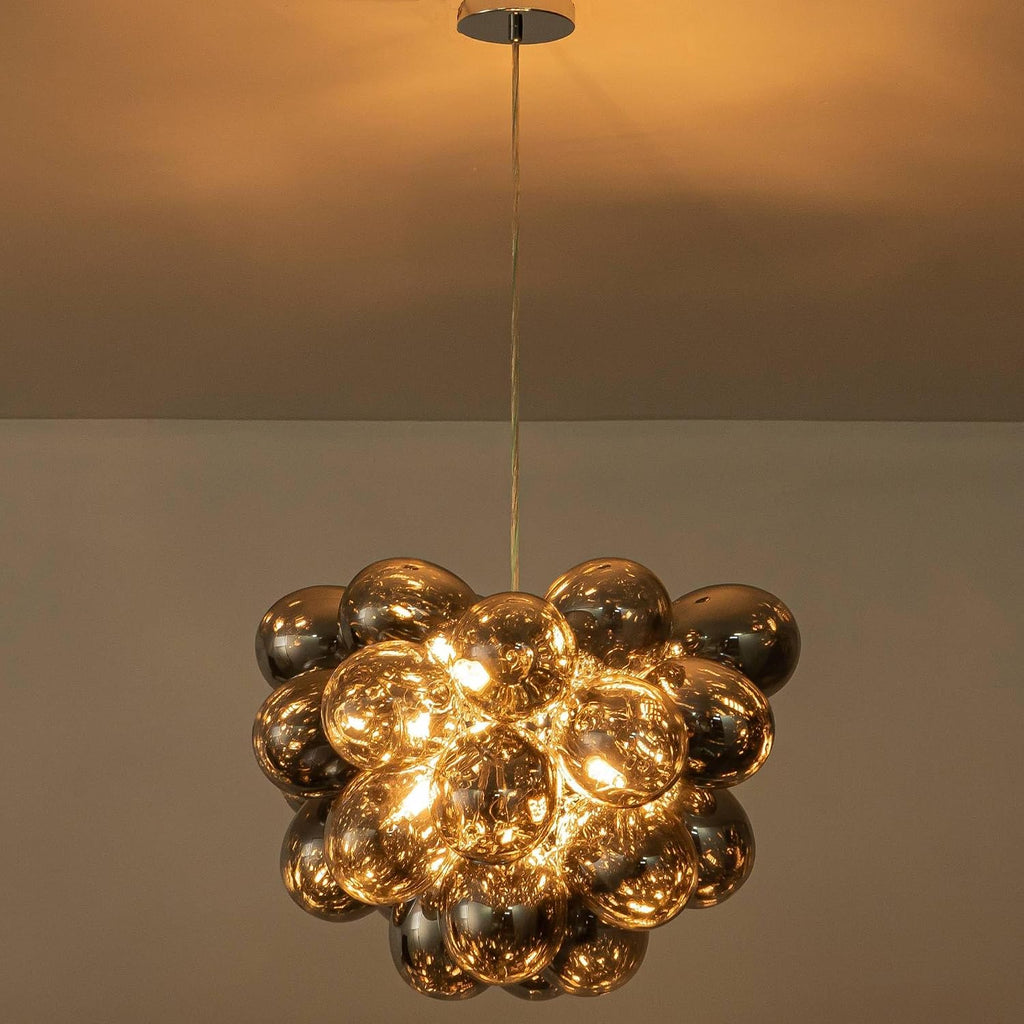 Semi Flush Mount Bubble Chandelier,Close to Ceiling Light Fixtures,16' Modern Bubble Balloon Glass Chandelier with Colorful Globe Glass Shades Pendant Light (Grey Chandelier, 20 inch)