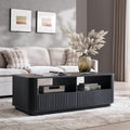 ACCOHOHO 51' Fluted Coffee Table with Storage, Large Modern Center Table with 2 Drawers, Rectangle Wood Coffee Table for Living Room, Black Oak