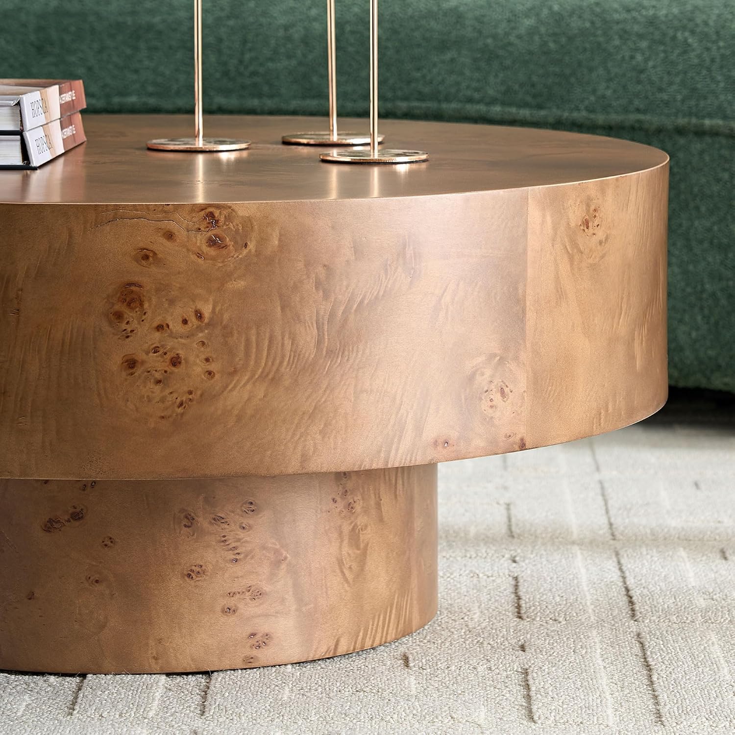 Burl Wood Coffee Table for Living Room Round Wood Coffee Table with Pedestal 31.49' Modern Circle Center Tables Accent Tables for Apartment, Easy Assembly-Brown