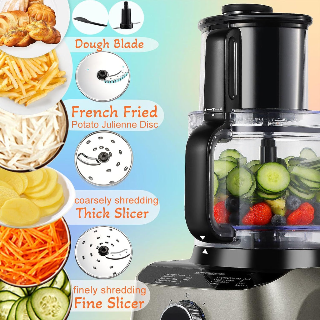 11-in-1 Food Processor and Blender Combo, 14 Cup Food Processor with Large Chute, 51 oz for Smoothies & Ice, for Chopping, Grinding, Slicing, Shredding, Purees & Dough, Dishwasher Safe