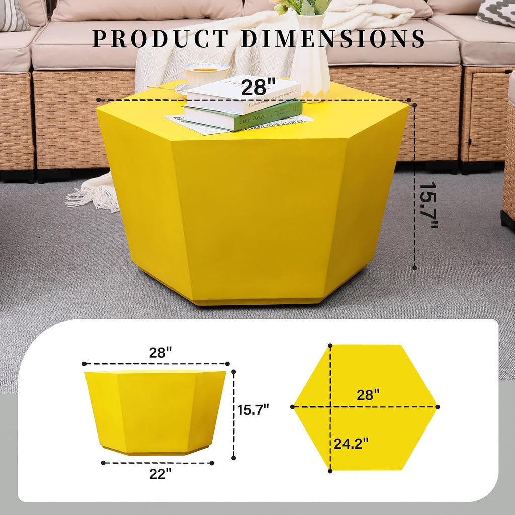 UPHA 28' Hexagon Outdoor Coffee Table, Modern Hollow Concrete Patio Table, Small Minimalist Low Accent Table for Living Room, Balcony, Deck, Backyard, Lemon Yellow