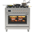 KoolMore 36' Inch Professional Gas Range Stove with 5 Burner Cooktop, Rapid Convection Oven, and Digital Timer with Heavy-Duty Cast Iron Grates, Stainless-Steel Appliance (KM-FR36GL-SS), Silver