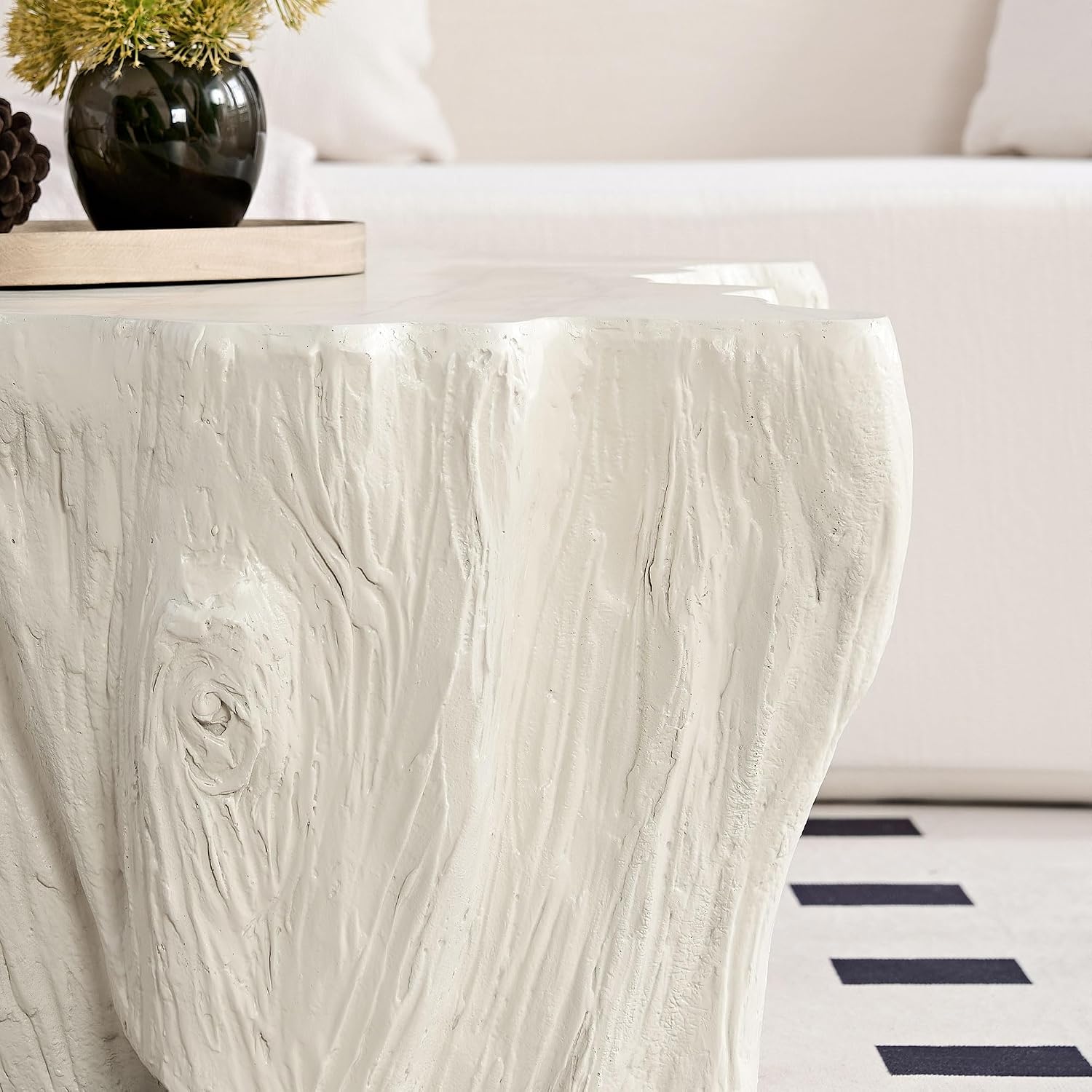 48.62' Coffee Table Modern Unique Shape Fiberglass Center Table for Living Room Apartment Office, No Need Assembly, Beige Tree Root Texture Pattern