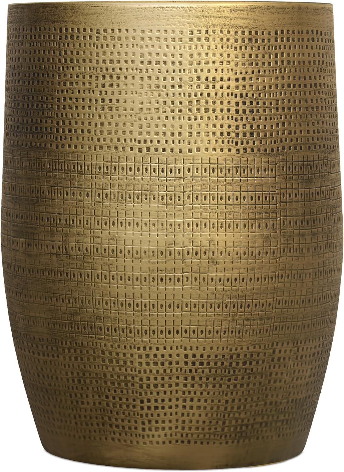 SIMPLIHOME Johnsen Metal Table - 15 inch Wide Solid Iron Round Accent Table in Antique Brass, Boho Side or End Table for Living Room, Bedroom, or Office with Etched Morse Pattern, Assembled