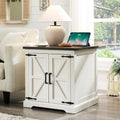 Barnyatoh Farmhouse End Table with Charging Station,24' Large Sofa Side Table with Barn Door, Rustic Wood Square Nightstand Bedside Table with Adjustable Shelf for Living Room, Bedroom,Antique White