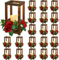 Hushee 60 Pcs Integrated Wedding Lantern Centerpiece Rustic Wooden Holder with Candles and Rings Farmhouse Candle Lantern Decor for Home Valentine Wedding Party Table Decor (Brown and Red)