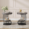 Tribesigns Round End Table Set of 2, 2-Tier Farmhose Wood Side Table with Shelf Storage, Small Sofa Side Bedside Nightstand, Accent Furniture for Living Room, Grey