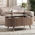 Oval Coffee Table with Storage, 42.5' Fluted Coffee Table with Lifting Top & Solid Wood Legs, Modern Lift Up Center Table for Living Room, Home Office, Walnut