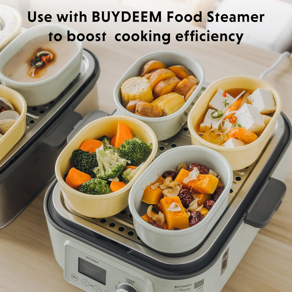 BUYDEEM G52 10.6 Quart Electric Food Steamer Bundle with Two Ceramic Food Storage Container Cozy Greenish 17 oz