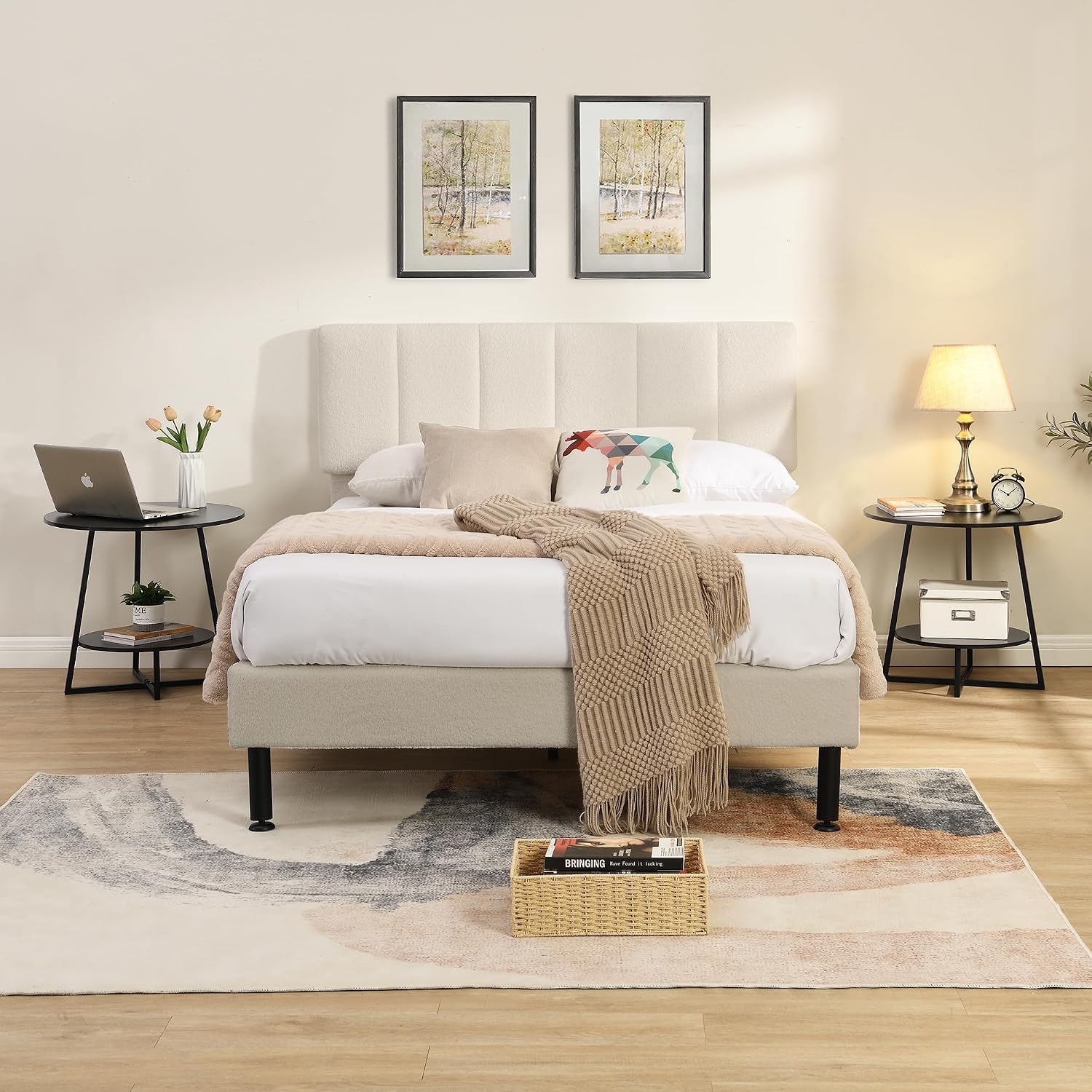 D&H FURNIMMT 20' Living Room Side Table Set of 2 for Small Spaces, 2 Tier Wood Top Round End Tables with Storage Shelf, Accent Sofa Table for Bedroom, Office, Sunroom, Balcony, Black