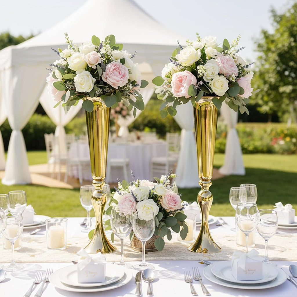 Metal Trumpet Vases for Centerpieces - Set of 10 Elegant Gold Vases for Table, 21.9' Tall Flower Stands for Table Centerpieces Anniversary Celebration Christmas Event Party Home Wedding Decorations