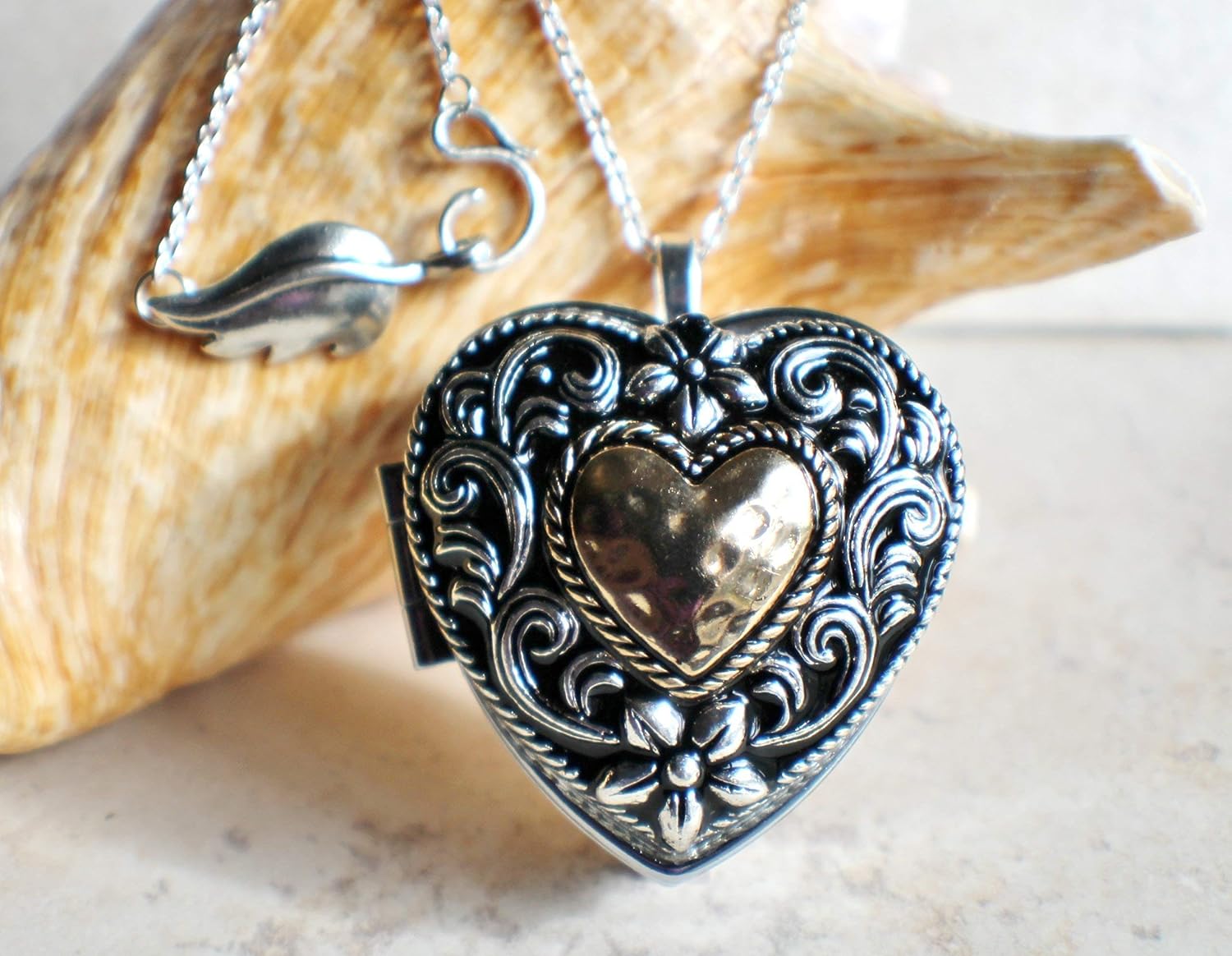 Bronze and Silver Heart Music Box Locket