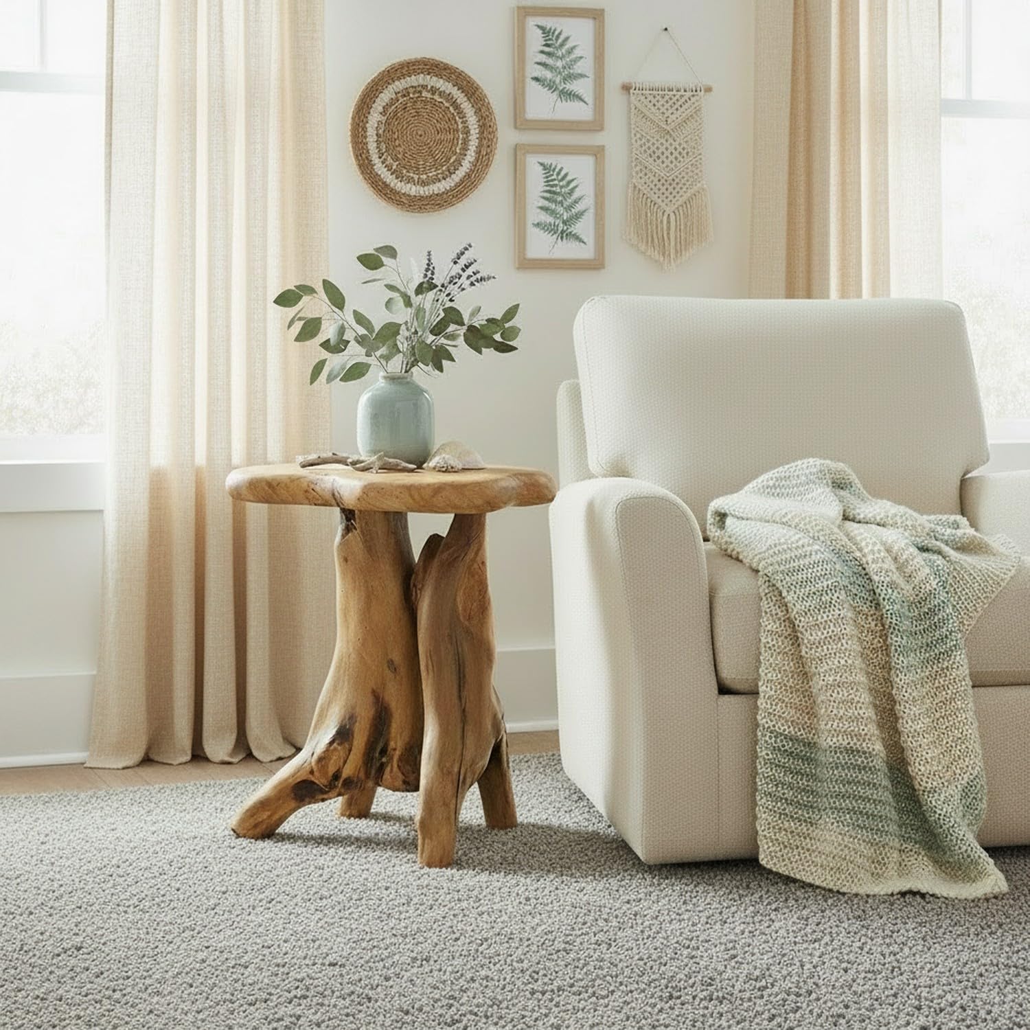 WELLAND Natural Tree Stump Stool, 19'' Tall Side Table, Live Edge End Table, Natural Edge Accent Table, Plant Stand for Living Room, Bedroom