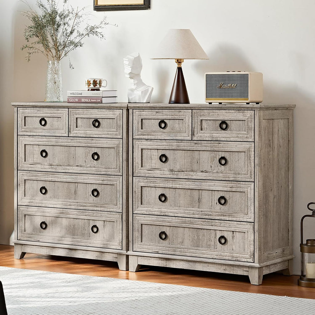 Joaxswe Farmhouse 5 Drawer Dresser for Bedroom, 33.2' Tall Small Dressers & Chest of Drawers, Rustic Wood Dresser with Metal Handle, Storage Organizer Closet for Living Room, Hallway,Entryway